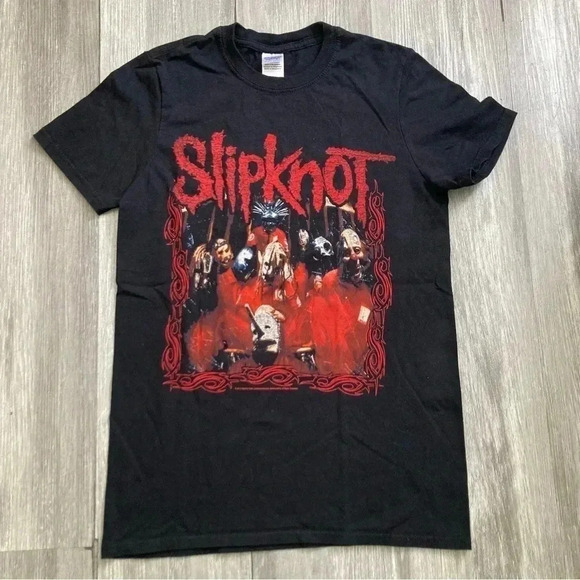 Slipknot merch Gildan Heavy Red Frame Band Mask Image Black Size S T Shirt 2013 - Picture 1 of 8